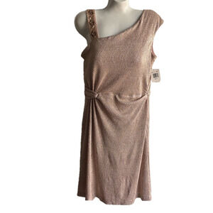 Jackie Jon Rose Gold Asymmetrical Ruched One-Shoulder Cocktail size 12